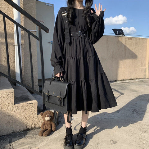 Vestido negro estilo harajuku japonés