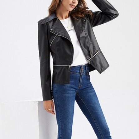 Cici - Black PU Leather Adjustable Length Jacket