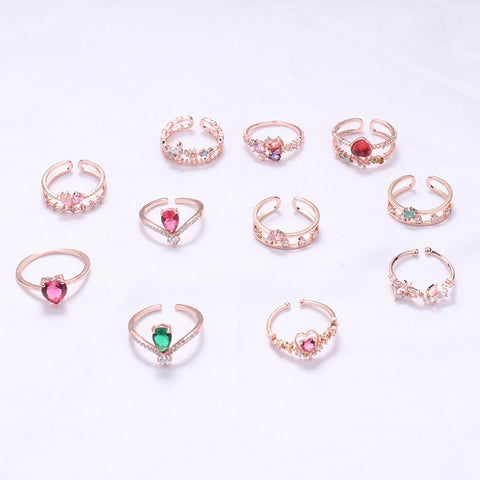 Anillos ajustables con forma de corazón y flor