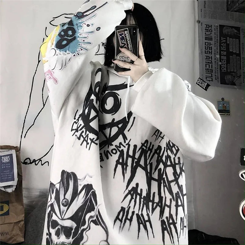 Sudadera con capucha de gran tamaño con grafiti de Harajuku