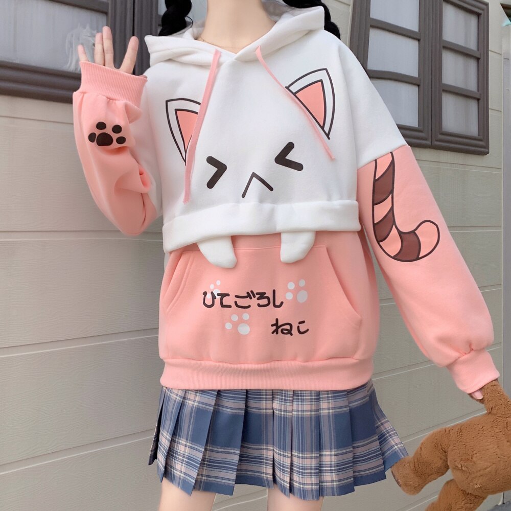 Sudadera con capucha estilo kawaii con orejas de gato de Harajuku