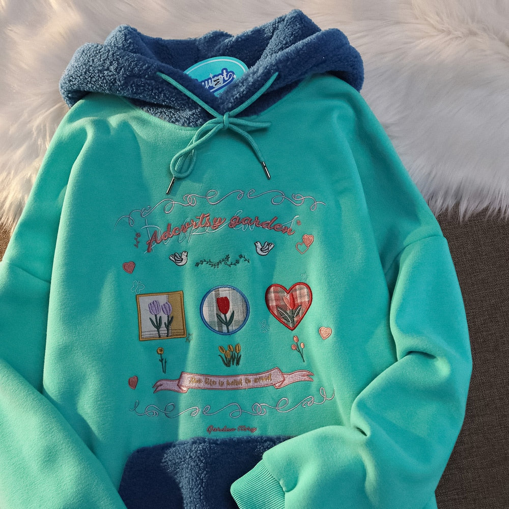 Sudadera con capucha estilo chica ulzzang vintage