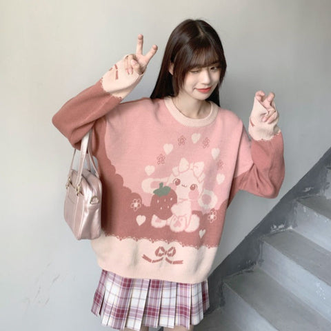 Japanischer Kawaii Erdbeerpullover