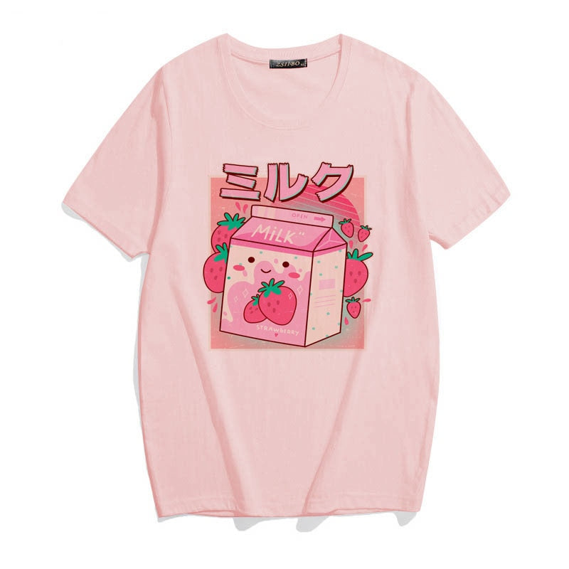 90er Japanisches Erdbeermilch-T-Shirt 