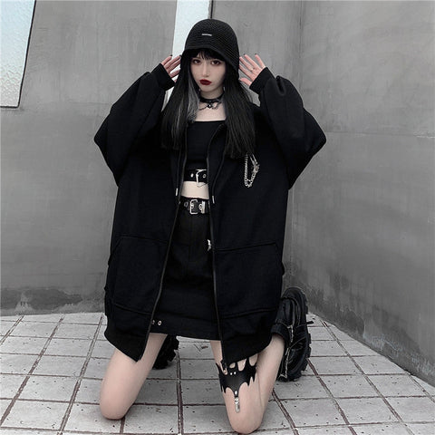 Gothic Devil Horns Zip Up Hoodie