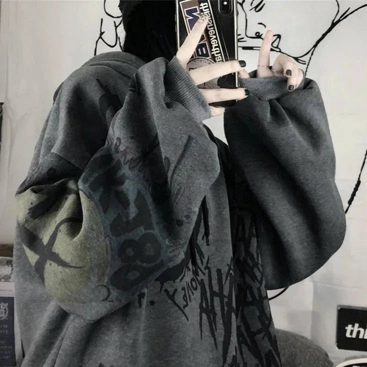 Sudadera con capucha de gran tamaño con grafiti de Harajuku