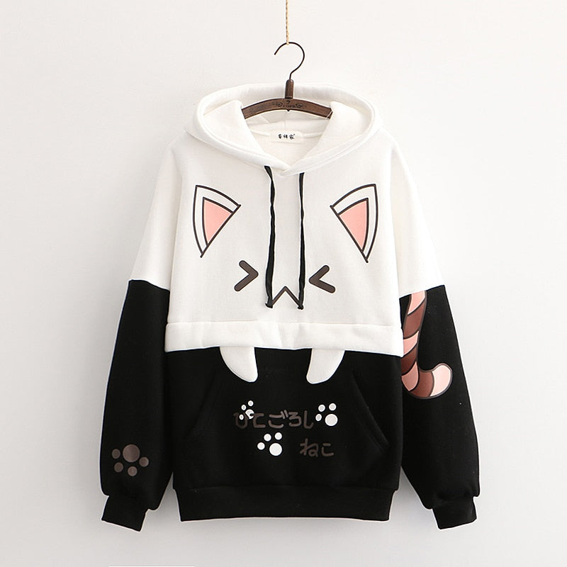 Sudadera con capucha estilo kawaii con orejas de gato de Harajuku