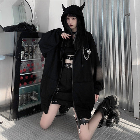 Gothic Devil Horns Zip Up Hoodie