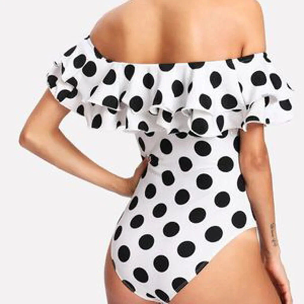 Edda - Black & White Polka Dot Ruffled Swimsuit