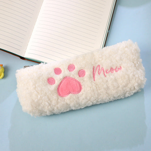 Estuche para lápices con forma de pata de gato esponjosa