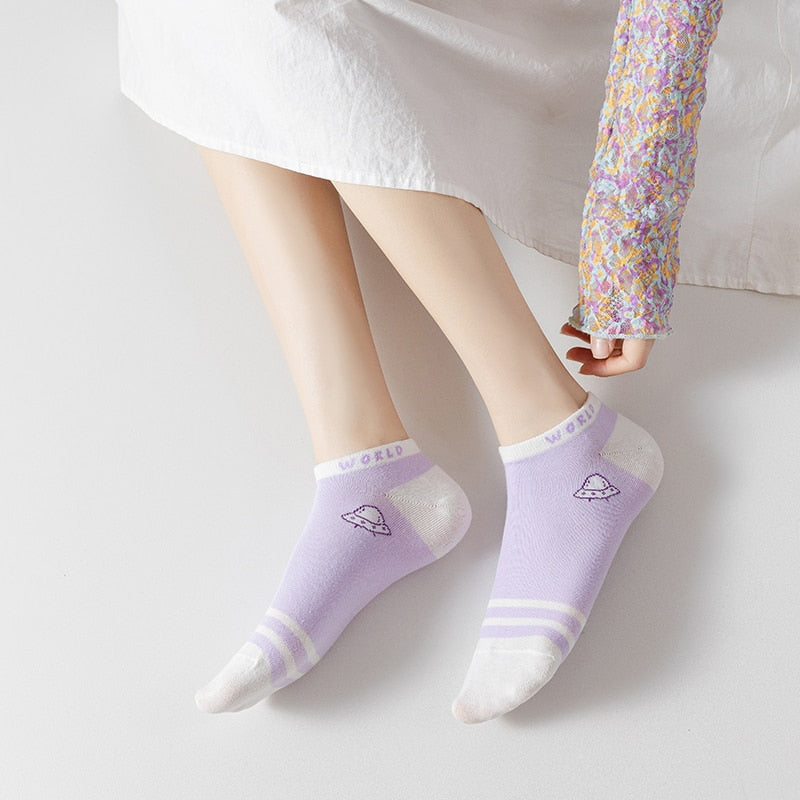 Calcetines Ulzzang con estrellas y planetas para chicas