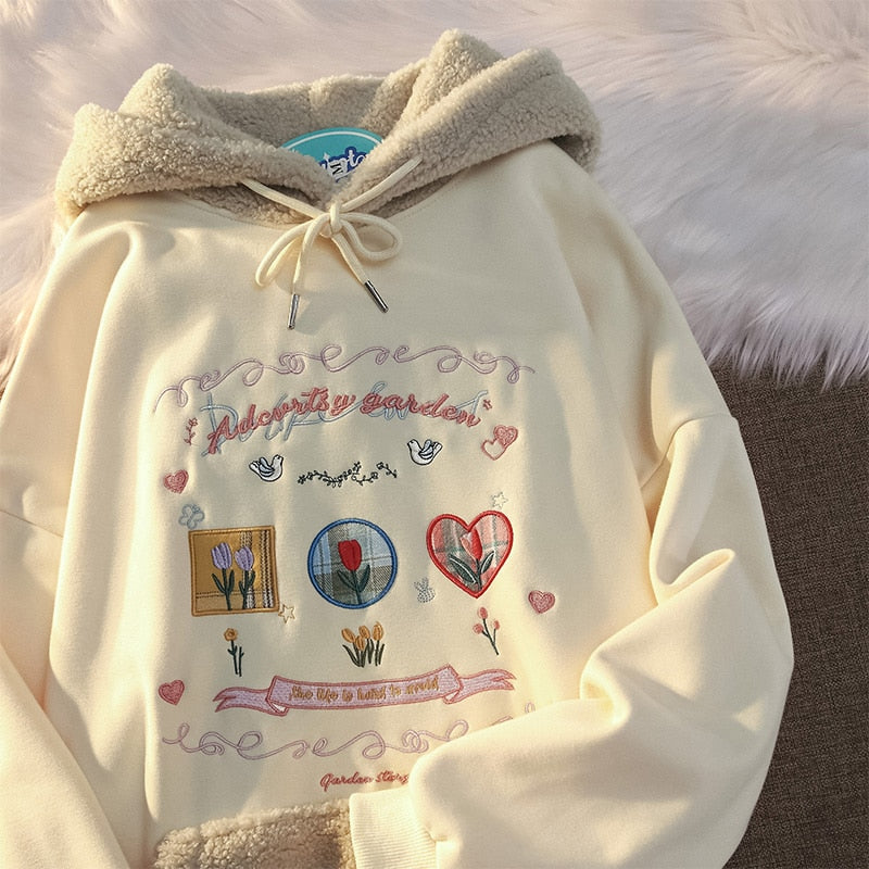 Sudadera con capucha estilo chica ulzzang vintage