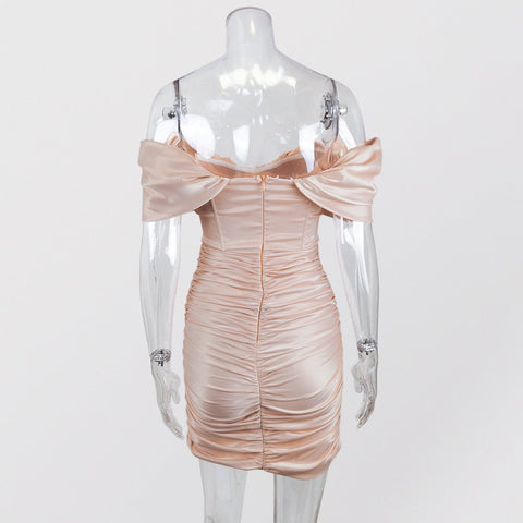 Melanie - Pink Off The Shoulder Satin Dress