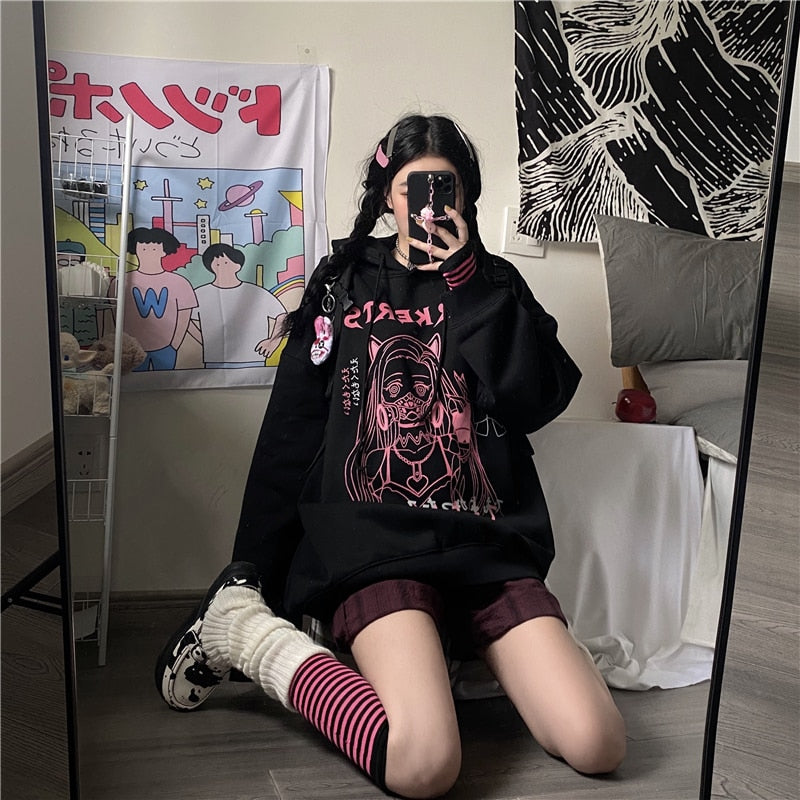 Sudadera con capucha con estampado de anime 