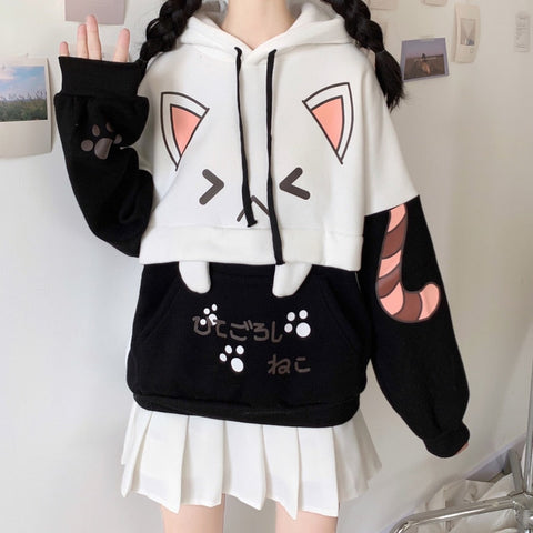 Sudadera con capucha estilo kawaii con orejas de gato de Harajuku