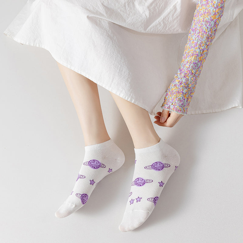 Calcetines Ulzzang con estrellas y planetas para chicas