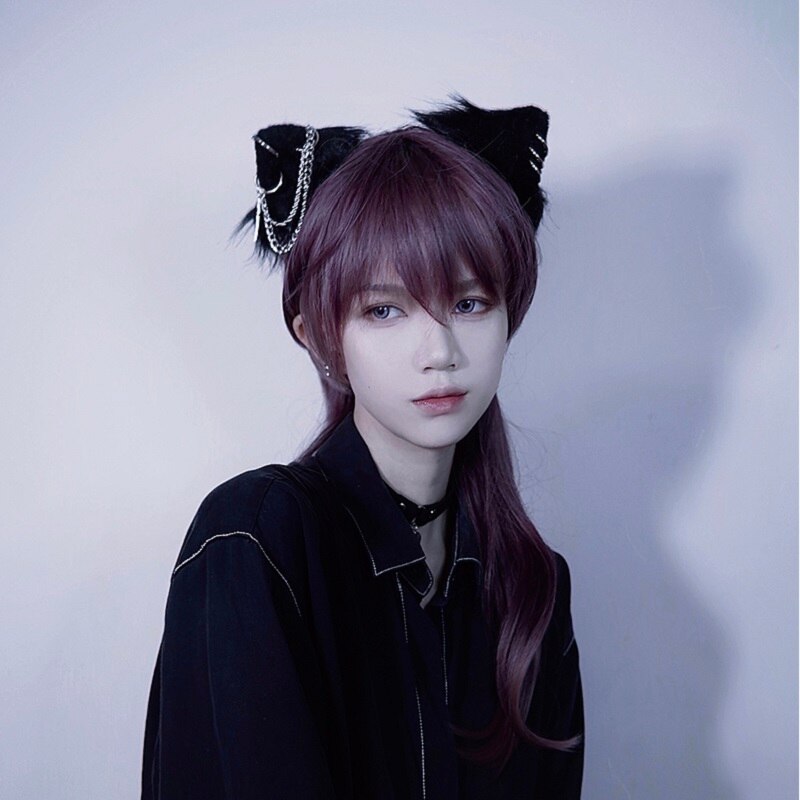 Gothic Black Cat Ears Hairpins with Metal Chain