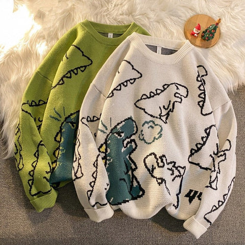 Harajuku Gestrickter Dinosaurierpullover