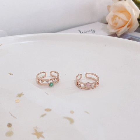 Anillos ajustables con forma de corazón y flor