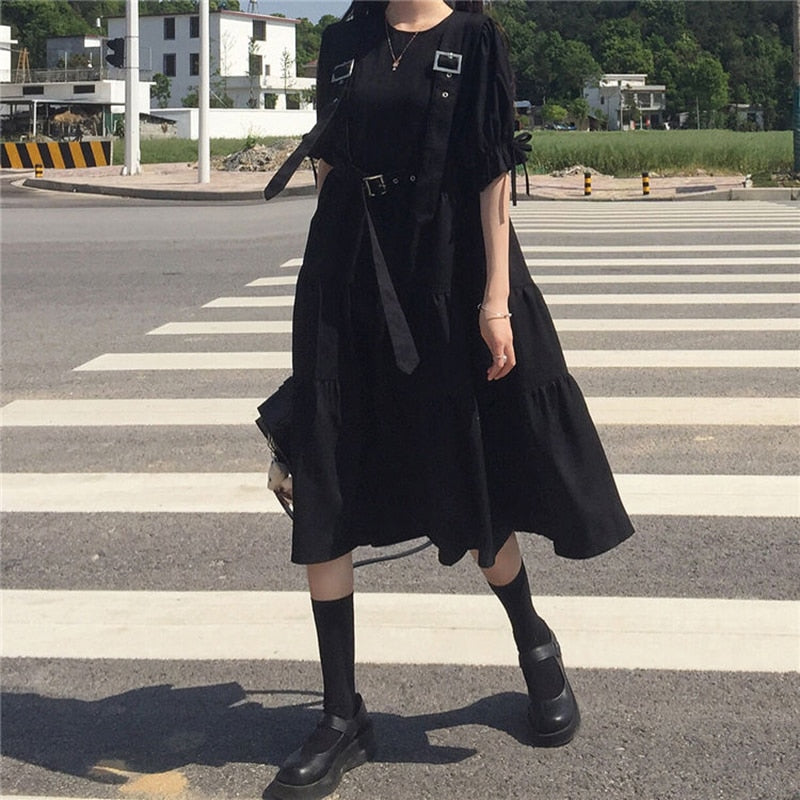 Vestido negro estilo harajuku japonés