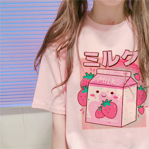 Camiseta japonesa de leche de fresa de los años 90 