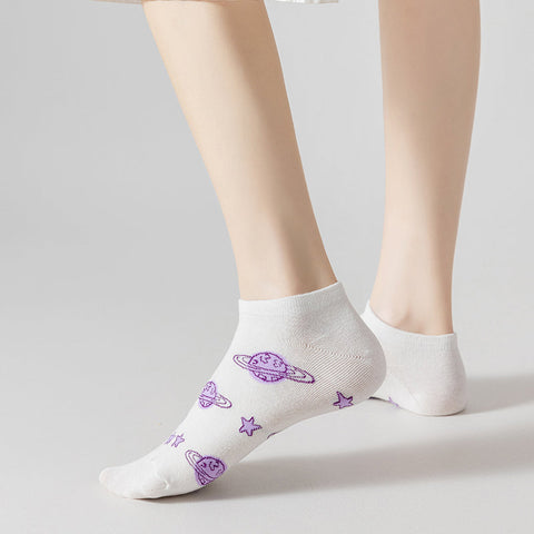 Calcetines Ulzzang con estrellas y planetas para chicas