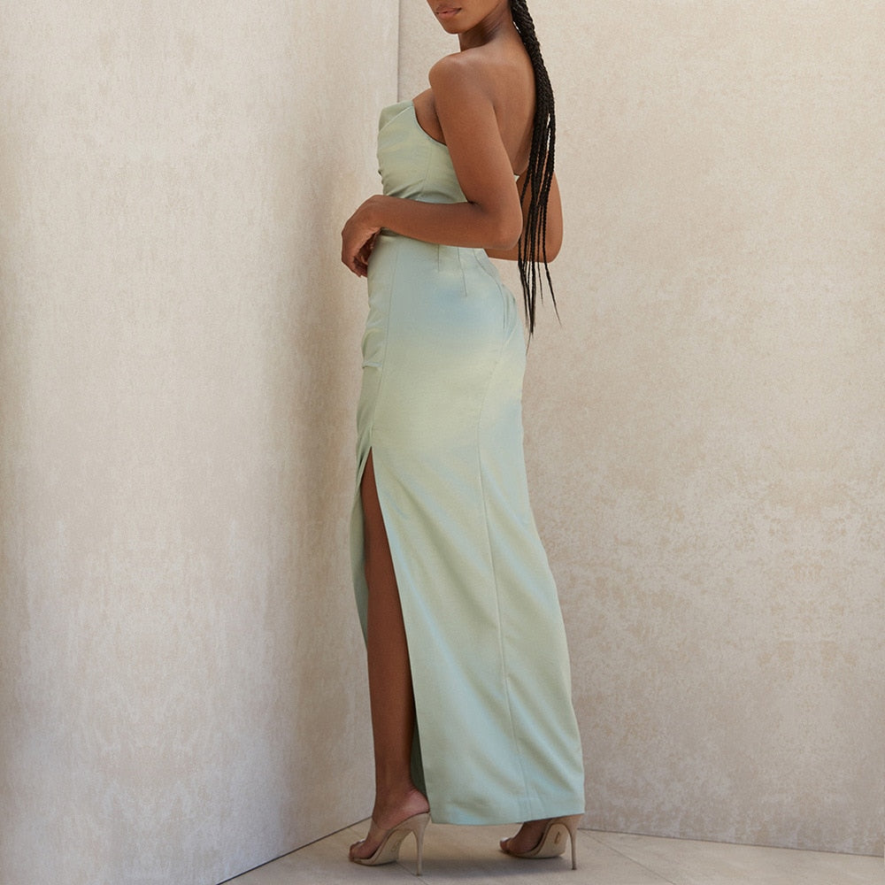 Michelle - Green Strapless Satin Maxi Dress