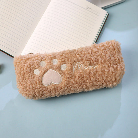 Estuche para lápices con forma de pata de gato esponjosa