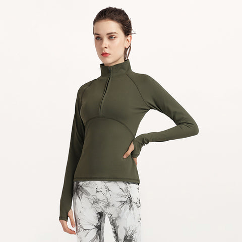 Long Sleeves Thumb Hole Zipper Collar Women’s Yoga & Sports Shirt