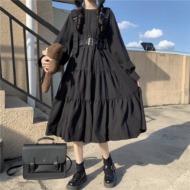 Vestido negro estilo harajuku japonés