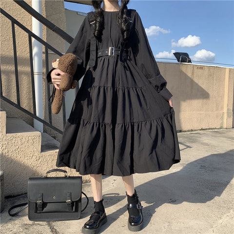 Vestido negro estilo harajuku japonés