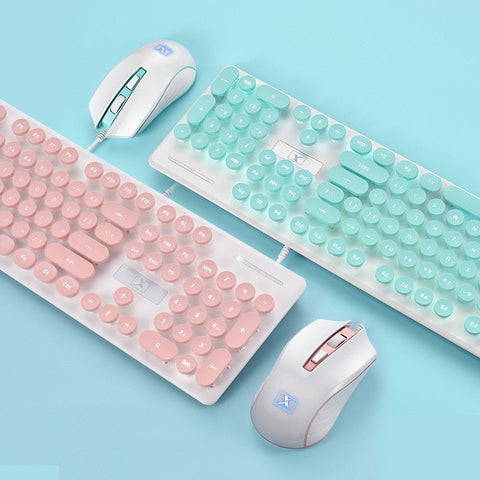 Pastellfarbenes Retro-Tastatur- und Maus-Set