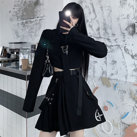 Koreanisches Gothic-Outfit-Set – Hemd und Rock