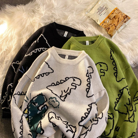 Harajuku Gestrickter Dinosaurierpullover