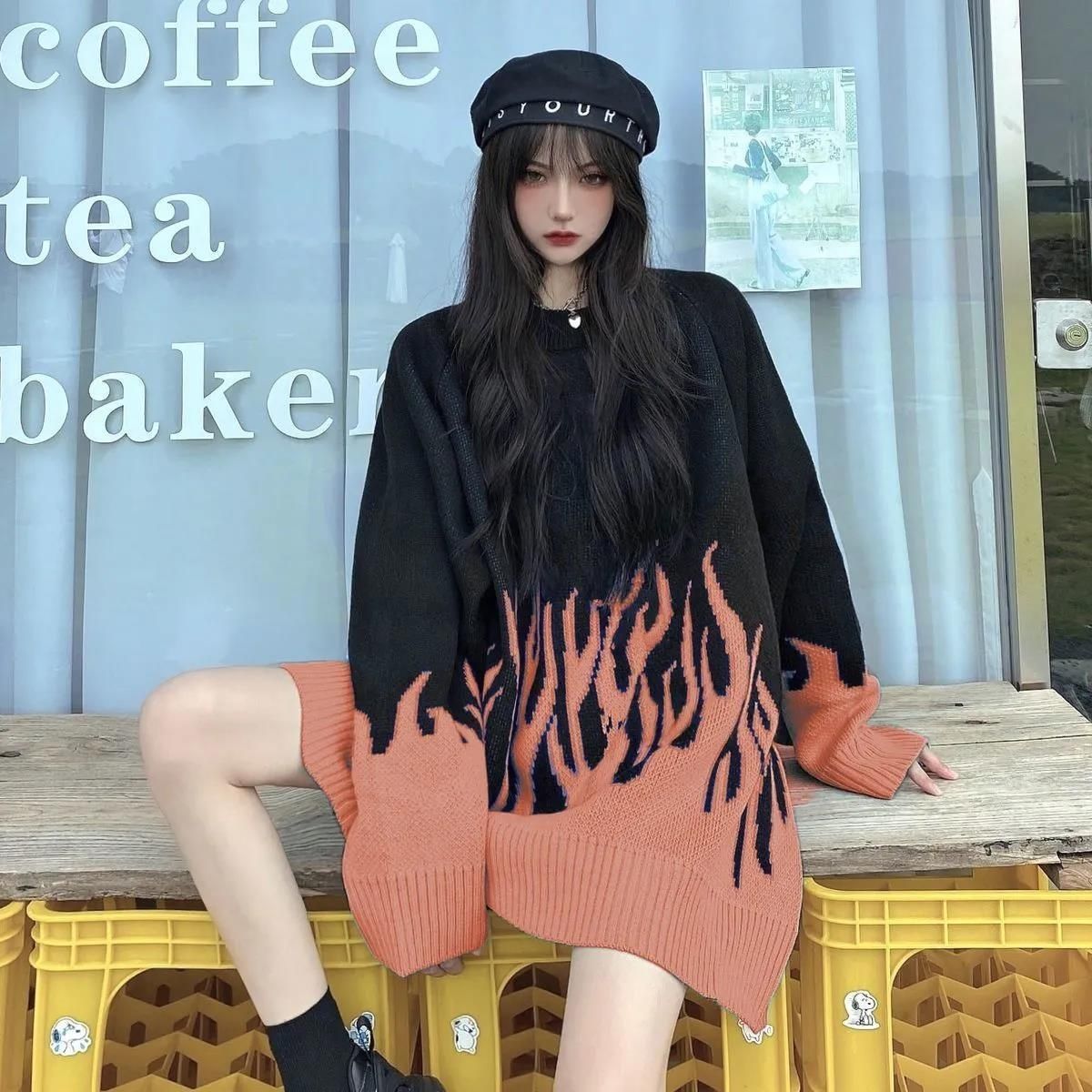 Gothic Flames Harajuku Pullover