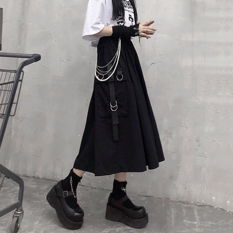 Gothic High Waist Cargo Skirt