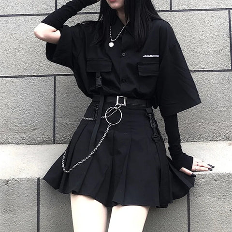 Korean Darkwear Clothing Set - Shirt & Skirt