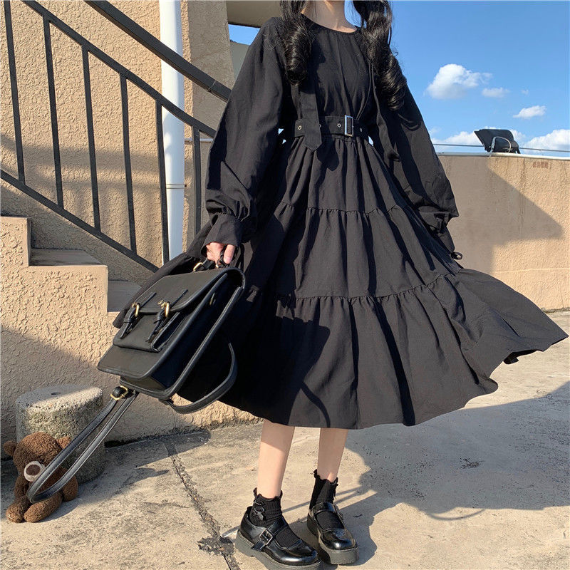 Vestido negro estilo harajuku japonés