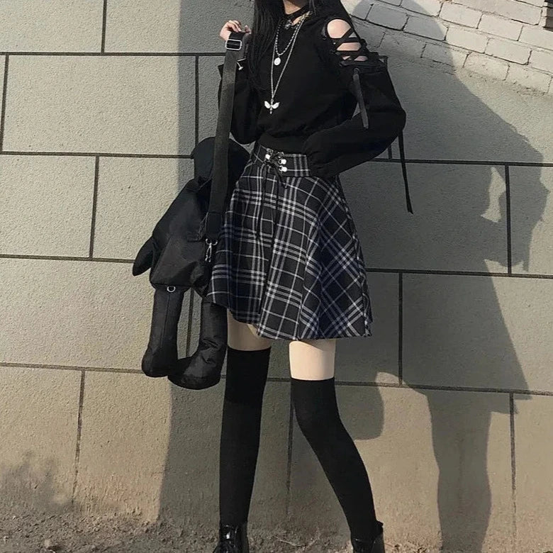 Gothic Harajuku Outfit Set - Hoodie & Mini Skirt