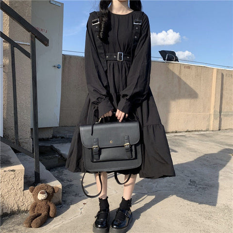 Vestido negro estilo harajuku japonés