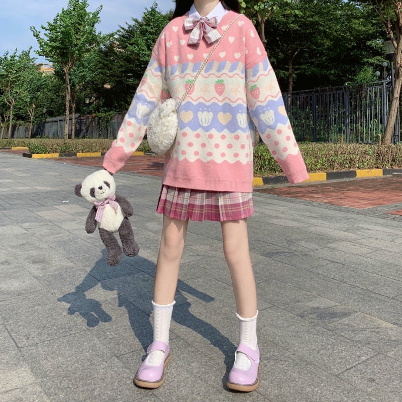 Japanischer Kawaii Erdbeerpullover