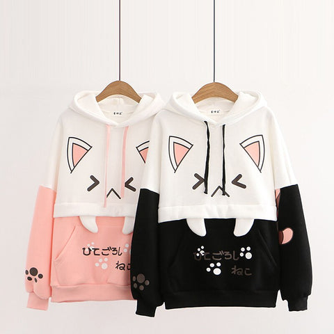 Sudadera con capucha estilo kawaii con orejas de gato de Harajuku