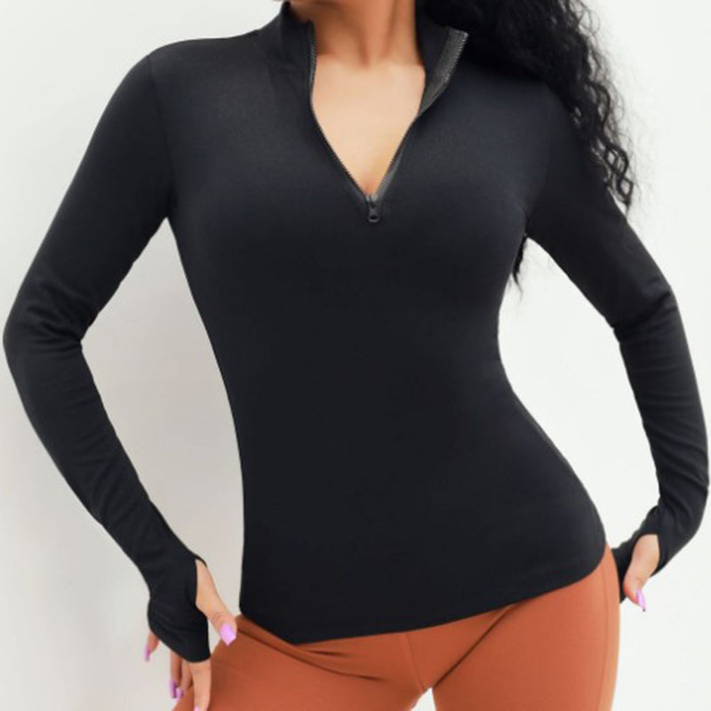 Camiseta deportiva y de fitness de manga larga transpirable para mujer con orificio para el pulgar