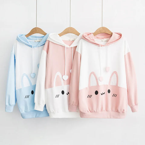 Sudadera con capucha con estampado de gato kawaii