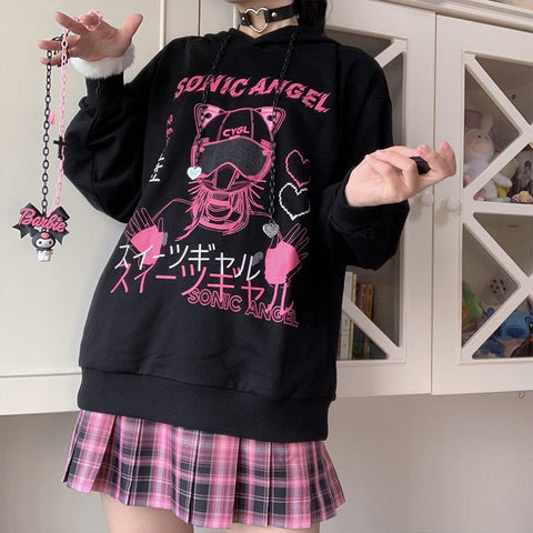 Sudadera con capucha de anime gótico pastel