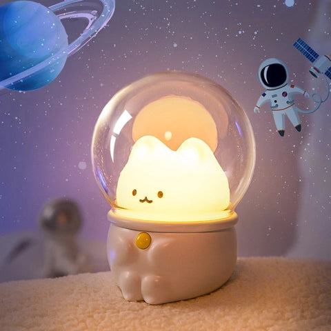 Luz de noche con forma de gato y conejo espacial