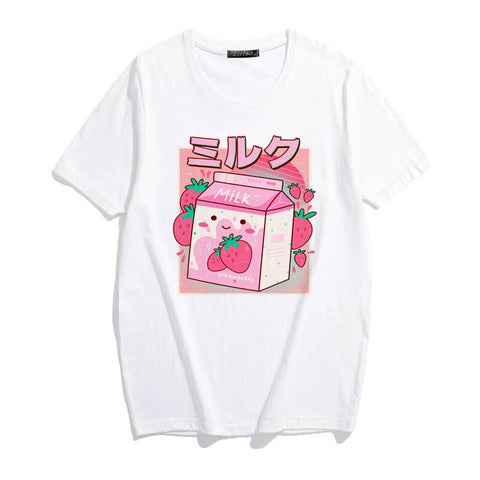 90er Japanisches Erdbeermilch-T-Shirt 