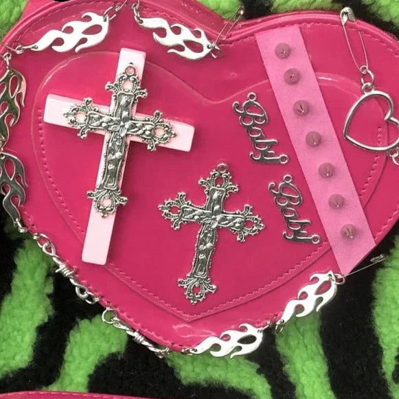 Punk Cross Heart-Shaped Shoulder Bag