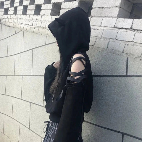 Gothic Harajuku Outfit Set - Hoodie & Mini Skirt