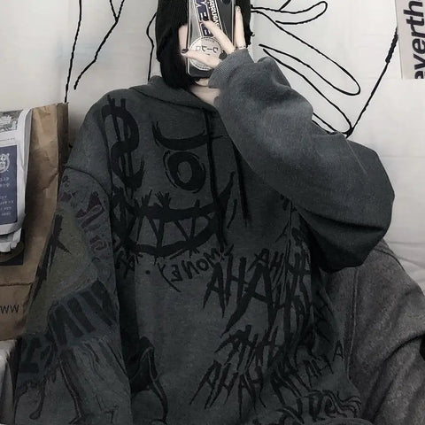 Sudadera con capucha de gran tamaño con grafiti de Harajuku